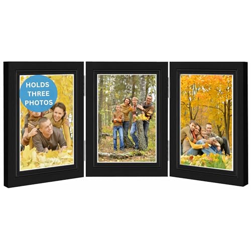 Triple Photo Picture Frame 6 x 4, Black, Holds 3 Photographs, Picture Frame, 10 x 15 cm, 6x4 Picture Frames, Black 6x4 Photo Frames, 4x6 Photo Collage Gallery Display