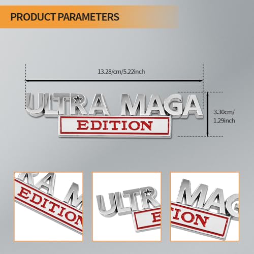 Image of Ultra MAGA Edition Emblems, Classic Personality Labels Car Badges with Strong Adhesive, Car Exterior Accessories Auto Body Decor Embossed Stickers Universal for Vehicles, SUV, Truck