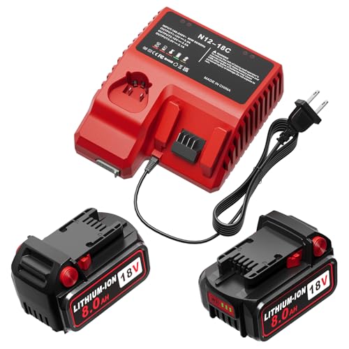 2 Pack 18V 8.0Ah Battery with Charger Replace for Milwaukee M-18 Batteries