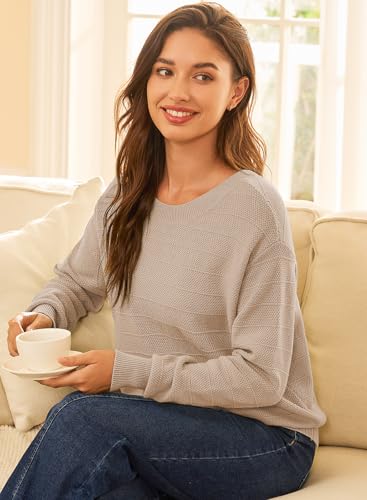 Image of EVALESS Sweaters for Women Long Sleeve Fall Outfits 2026 Back Bow Knot Sweaters Round Neck Solid Knit Pullover Tops