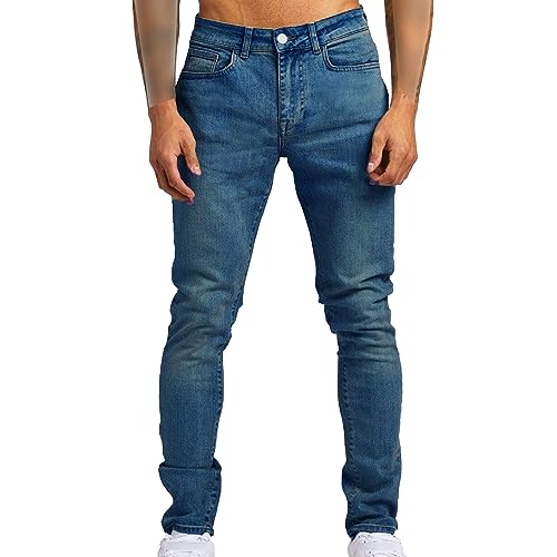 Classic Slim Fit Skinny Stretch Jeans for Men Straight Leg Flex Jean Trousers Casual Comfy Denim Pencil Pants