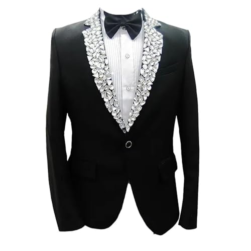Costume de scène blazer noir à strass pour homme aux finitions soignées
