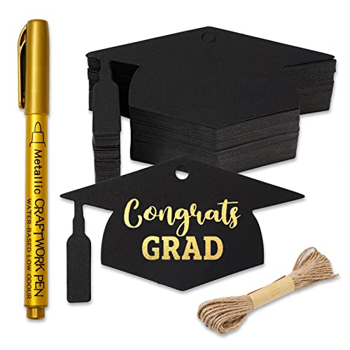 Whaline 100Pcs Graduation Cap Gift Tags with Gold Marker Pen