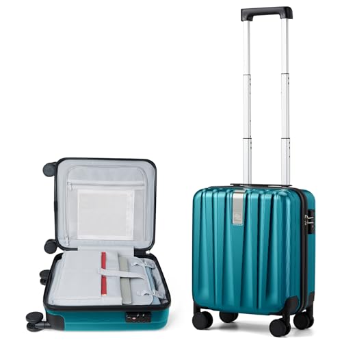 Image of Hanke 16 Inch Underseat Carry on Suitcases with Wheels,Lightweight Hard Shell Carry on Luggage with Wheels for Weekender,Travel Approved Small Suitcase,Travel Luggage for Womem Men,Caribbean Blue.