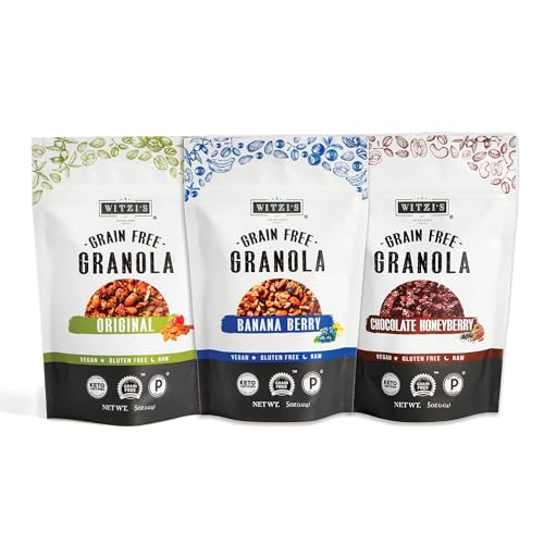 Witzi's Paquete surtido de cereales sin cereales, 5 onzas (paquete de 3) vegano, keto bajo en carbohidratos, sin gluten, sin cereales, idea de desayuno saludable
