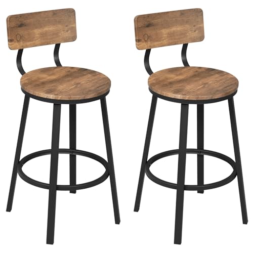 WOLTU Tabourets de Bar Lot de 2, Chaise Haute Cuisine, avec Repose-Pieds et Dossier, en Métal, Marron Rustique, BH431vbn-2