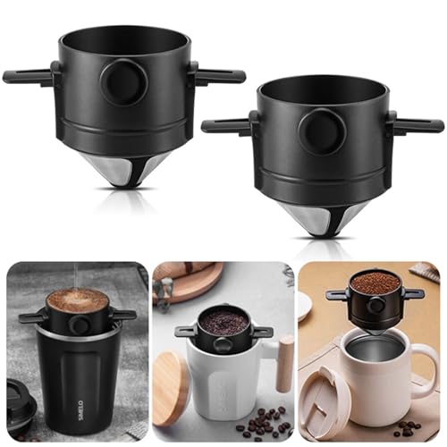 DBAILY Filtro de café, paquete de 2, reutilizable, acero inoxidable, sin papel de filtro, fácil de transportar y limpiar, perfecto para café manual y camping