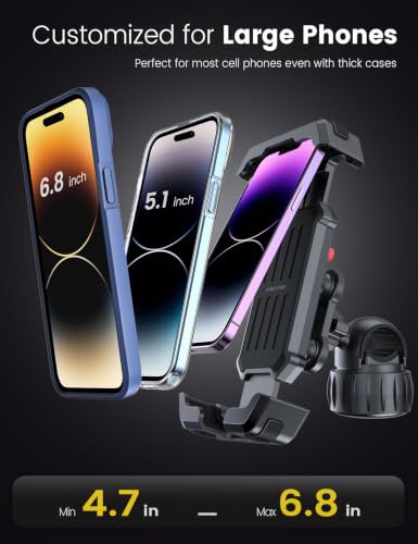 Image of Pnitri 2026 New Upgraded Bike Phone Holder Handlebar - 1S Quick Install, Motorcycle Phone Mount, Bicycle Phone Holder fit Large Phone Case for iPhone Samsung (Black-with Shock Absorption)
