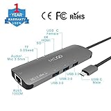 MKDGO Multiport Adapter 9 in 1 USB C Hub mit 4K HDMI RJ45 Gigabit 3 USB 3,0A Anschlüsse 3,5mm Audio/Microphone Port MicroSD/SD Kartensteckplätze USB-C PD2.0 Charging Port für Typ-C Laptops