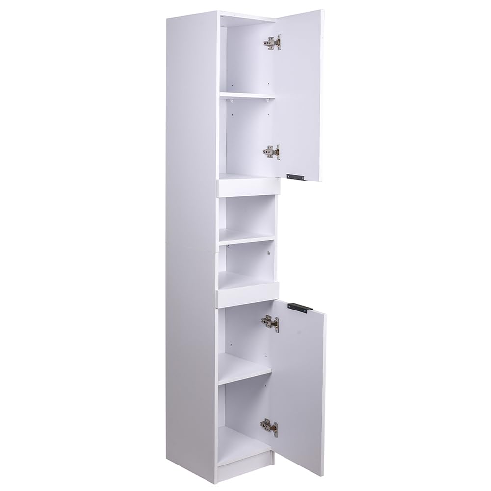 Shally Dogan Armario de Columna Alto para Ahorrar Espacio, 2 Puertas y 2 estantes, Mueble Estrecho Independiente, Mueble de Almacenamiento Multiusos, salón, baño, Cocina, estantería, Oficina (Blanco)