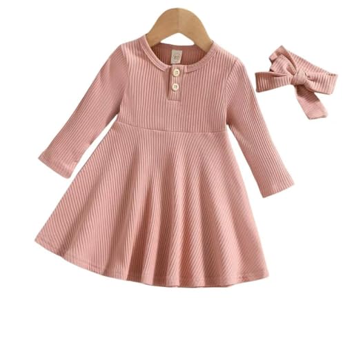 Girls Round Neck Button Casual Comfort Long Sleeve Knitted Dress