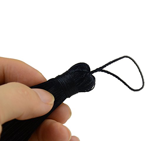 Image of Makhry 20pcs 4.3 Inch Handmade Silky Floss Mini Tiny Craft Tassels with 2-Inch Cord Loop and Small Chinese Knot for Earrings, Souvenir, Bookmarks, DIY Craft Accessory,Tags (Black)