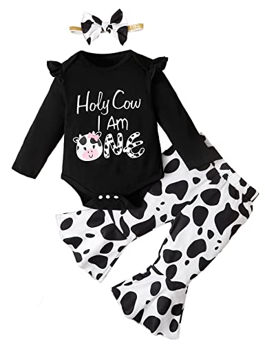 Image of Slanavel Baby Girl First Birthday Outfit - Holy Cow I'm One