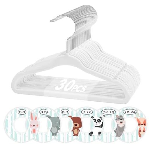 Baby Hangers, VIS'V 11 Inch White Velvet Kids Hangers with 6 Pcs Size Dividers Non Slip Nursery Children Closet Clothes Hangers for Infant Toddler Girls and Boys 30 Pcs