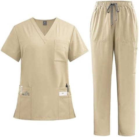 Scrubs for Women Set - V-Neck & Straight Leg Pants with Multiple Pockets
