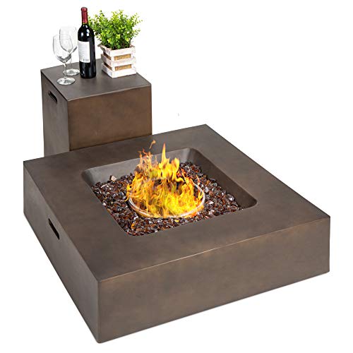 Best Choice Products 35x35-inch 40,000 BTU Square Propane Fire Pit Table for Backyard, Poolside w/Gas Tank Storage Side Table, Weather-Resistant Pit Cover, Glass Rocks - Distressed Brown