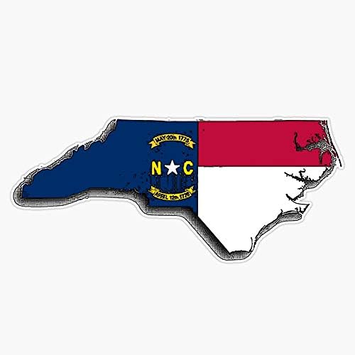 North Carolina Map With North Carolina State Flag Decal Vinyl Bumper Sticker 5"