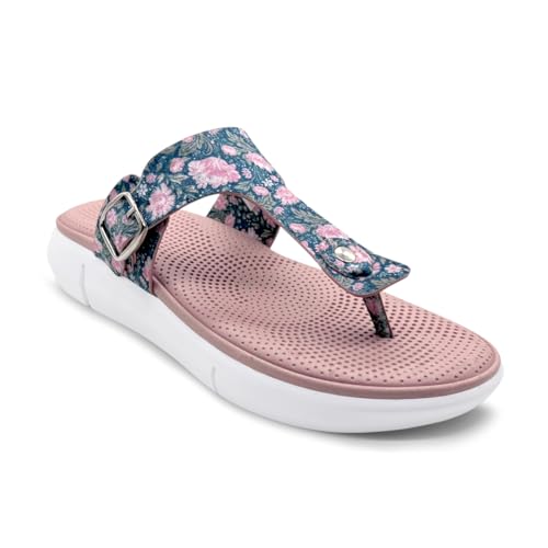Image of KazarMax Amelia Lightweight | Cushioned | Bounce Back | Floral Printed Flat Thong Sandals For Women