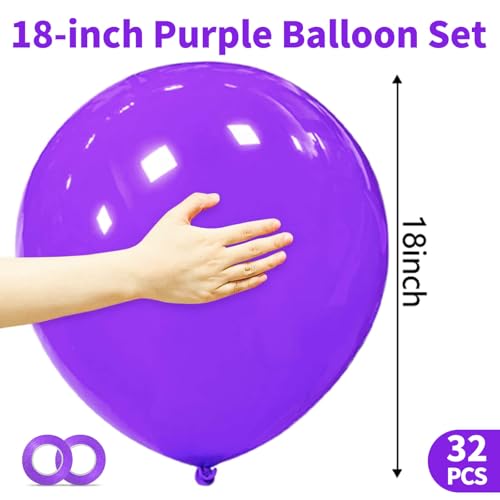 Image of 32Pcs Purple Big Balloons 18 Inch, Round Large Latex Party Balloons for Birthday Wedding Decorations. (purple)