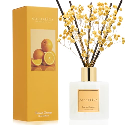Image of COCORRINA Reed Diffuser - Tuscan Orange 6.7 fl oz Reed Diffuser with Sticks, Home Bedrrom Bathroom Shelf Decor