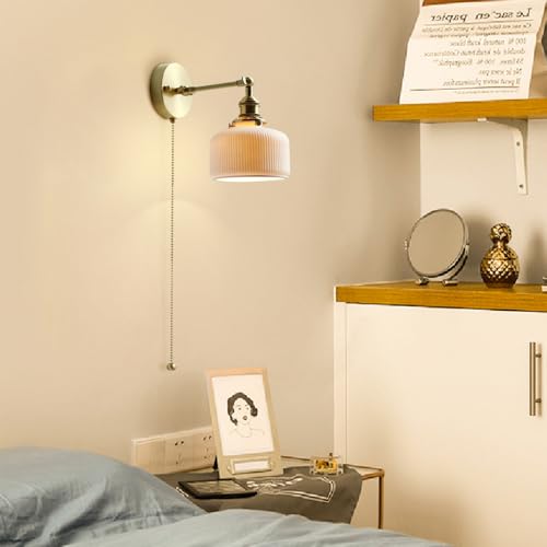 Lámpara de pared de cerámica blanca aplique de latón regulable para iluminación de salón 4