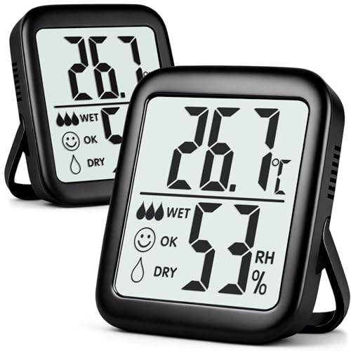 Antonki 2 Pack Room Thermometer for Home Indoor Hygrometer Humidity Meter Gauge Digital Temperature and Humidity Sensor Monitor for House Terrarium Incubator Greenhouse - Battery Included