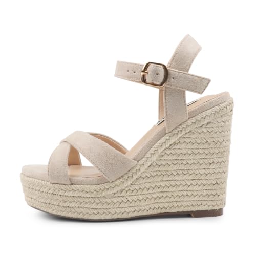 Image of JOY IN LOVE Womens Espadrilles Wedge Sandals Platform Heels Ankle Strap Open Toe Buckle Sandals