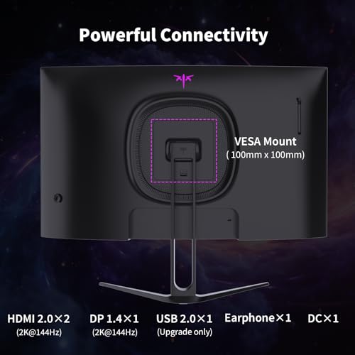 Image of KTC H27S5C 27 inch Curved Gaming Monitor, 1440P QHD 144Hz 120Hz Monitor, 1500R HVA Panel, HDR400, Adaptive Sync, 400nits, HDMI 2.0 x2, DP 1.4, VESA 100x100 PC Monitor