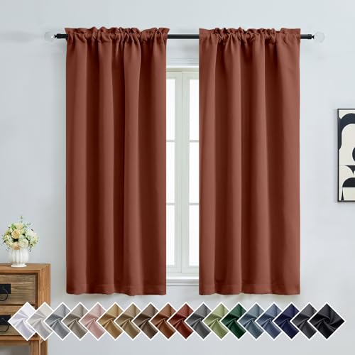 Image of Terracotta Blackout Curtains for Bedroom 63 Inch Length 2 Panels, Protect Privacy Thermal Insulated Curtains for Bedroom, Dual Rod Pocket Window Treatments Blackout Drapes, 2x40Wx63L Inches