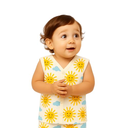 Image of Kidbea Newborn Baby Jhabla Unisex - Organic Cotton Muslin Shirt | Soft & Breathable Summer Wear for Boys & Girls | Cute Prints Infant Clothing