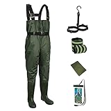 Croch ウェーダー 防水 チェストハイウェーダー 釣り用スーツ 簡単着脱 防水ズボン 長靴 怪我防止 厚底ソール 滑り防止靴底 田植え 魚市場 水場仕事 渓流 海 グリーン 26.5cm
