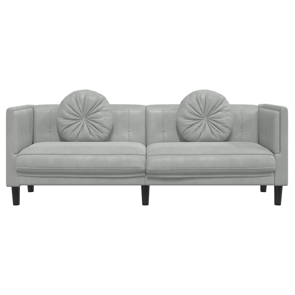 Sofá de 3 plazas con cojines en terciopelo gris claro, sofá de lujo suave para salón con acolchado cómodo y patas de apoyo estables