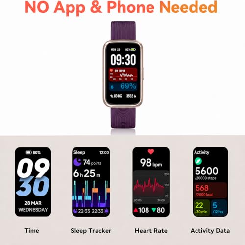Image of Slim Design Fitness Tracker, No App No Phone Required, Long Battery Life | Pedometer Watch, 30 Meters Waterproof Smart Watch, Heart Rate Blood Oxygen Sleep Monitor, Step Counter for Men Women