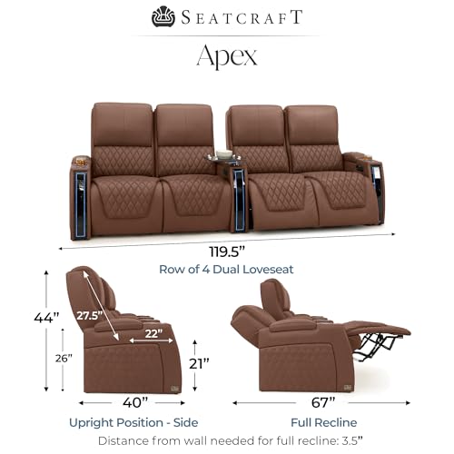 Image of Seatcraft Apex Home Theater Seating Tobacco Row of 4 Dual Loveseats