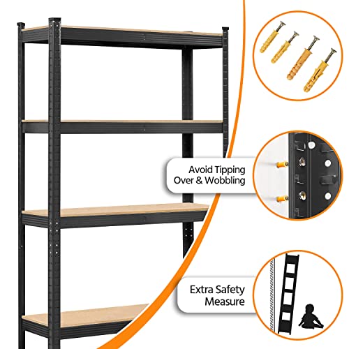 Topeakmart TP-00120178 2 Pcs 5-Tier Utility Shelves, Metal Storage Shelves Garage Shelving Unit Adjustable Garage Storage Shelves Storage Racks Heavy Duty Shed Shelving- Black thumb #5