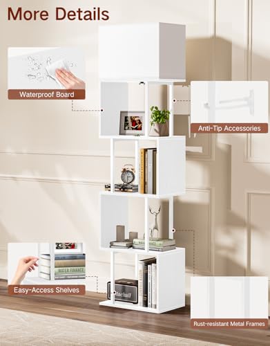 Image of 5-Tier Floor Lamp with Shelves & Remote, Dimmable S-Shaped Bookshelf with 3 Color Temperature, 1-Hour Timer, Tall Corner Standing Lamp for Living Room, Bedroom, Office