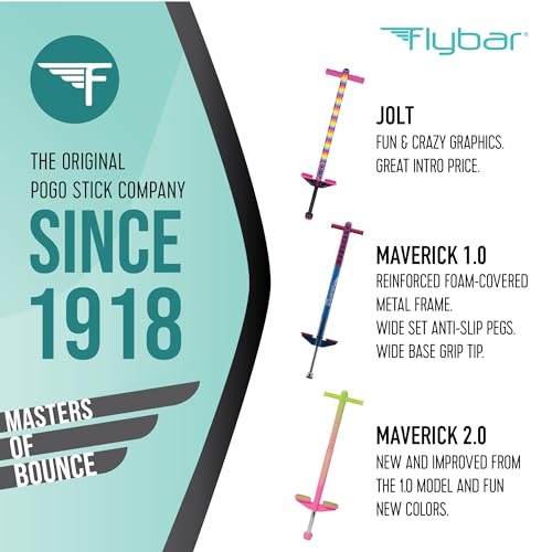 Image of Flybar Jolt Pogo Stick for Kids Ages 6 and Up, 40 to 80 Pounds, Perfect for Beginners, Easy Grip Foam Handles, Anti-Slip Foot Pegs, Outdoor Toys for Boys, Jumper Toys for Girls, Outside Toys for Kids