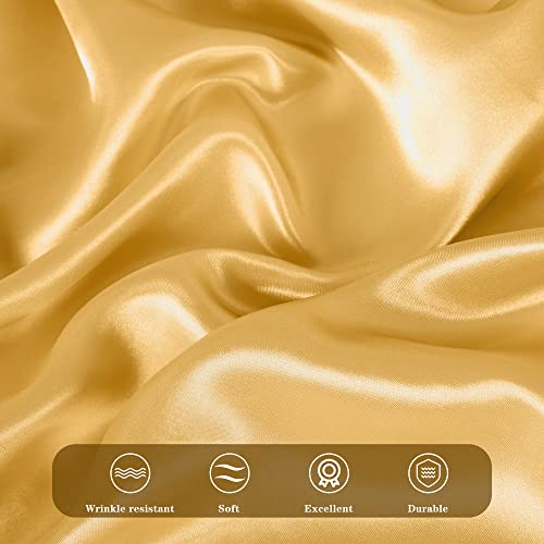 Turstin 2 Pieces Round Satin Tablecloth 120 Inches Overlay Table Cover Smooth Fabric Table Decor Bright Silk Tablecloth For Holiday Dinner Wedding Banquet Table Decoration (Gold) #TOP3