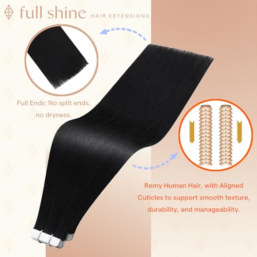 Image of Full Shine Human Hair Tape in Extensions, Jet Black 12 Inch | 30g 20PCS, Invisible Straight Remy Hair Extensions Real Human Hair Tape in, Soft and Silky Fashion-Inspired Looks for Women