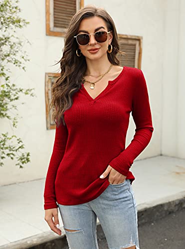 Image of Farktop Womens Long Sleeve Tops Henley V Neck Lightweight Pullover Sweaters