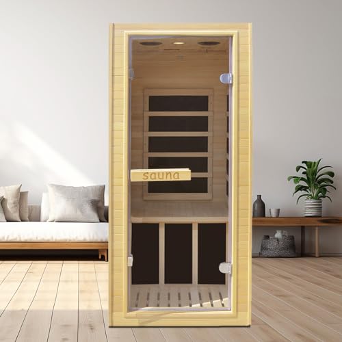 Far Infrared Home Sauna Mini Indoor Dry Personal Sauna Room,Hemlock Wood Sauna,with 1200W 5 Heating Panels, Heating Machine Equipment for Home Workout Yoga,Gift Choice for Mum Wife Sister Family