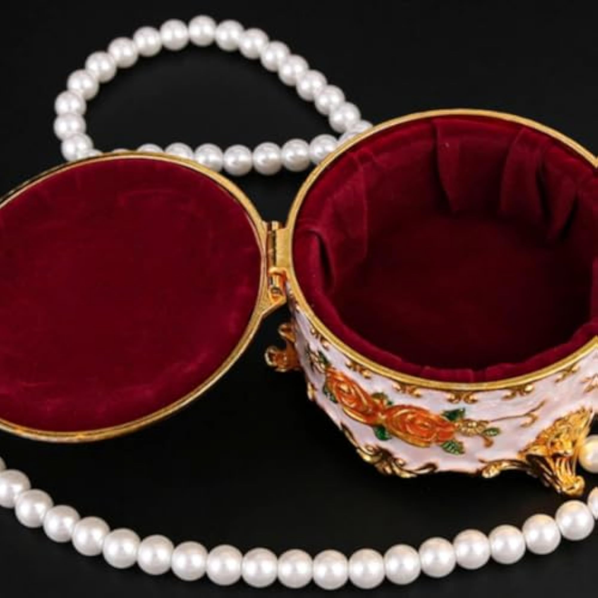 Flower Enamel Jewellery Box with Gold Trim