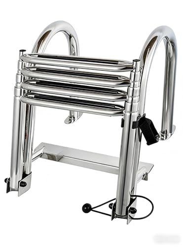 Escalera de Barco de 4 Peldaños Acero Inoxidable 316 con Pedales Antideslizantes y Pasamanos, Entrada Trasera Marina Plegable para Yates, Barcos y Muelles, Soporta 200 kg