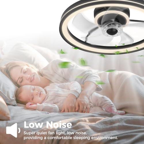Omdekor Wentylator sufitowy z aplikacją, 48 cm, cichy wentylator sufitowy LED, 3 temperatury barwowe i 6 prędkości, pilot zdalnego sterowania, cicha ściemniana, lampa sufitowa do salonu, sypialni