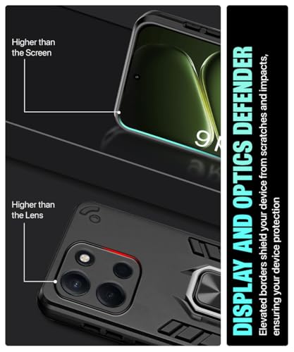 Image of WOW IMAGINE Shock Proof Back Case Mobile Cover for 1+ OnePlus Nord 6 5G | Back Cover Case (Tough Armor | Hybrid PC + TPU | Ring Holder & in-Built Kickstand | Black)