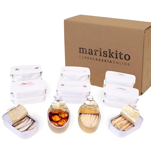 MARISKITO | Pack La Mar de Variado - 12 Conservas Gourmet - Latas de Conservas Gallegas - Caja Regalo - Lote de Productos Delicatessen