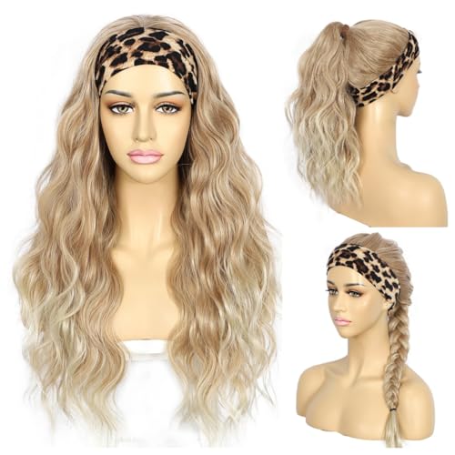 Sapphirewigs Headband Wig Blonde Wavy Synthetic Wigs for Women Ombre Glueless Daily Wear Cosplay Headband Hair 150% Density 26 inch