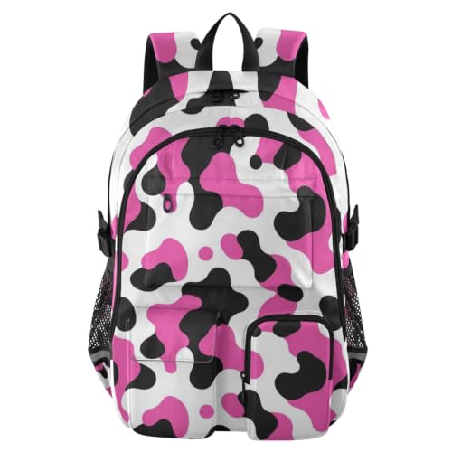 Mochila para laptop que alivia el peso con diseño de vaca rosa juvenil
