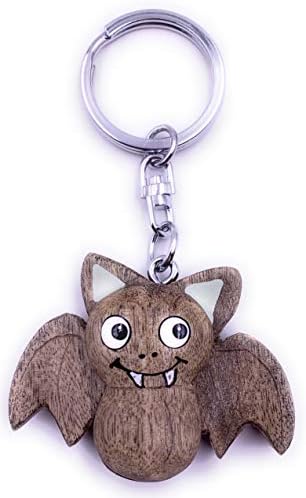 H-Customs Llavero de madera con diseño de murciélago, hecho a mano