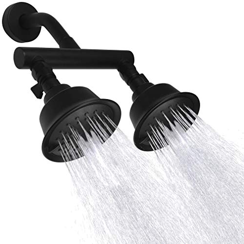 double headed shower head - KAPHOME Double Shower Head with Shower Shut-Off Valves,2 Shower Head for Bathing,Dual Shower Head High Pressure 3 Function Sprayers,Matte Black